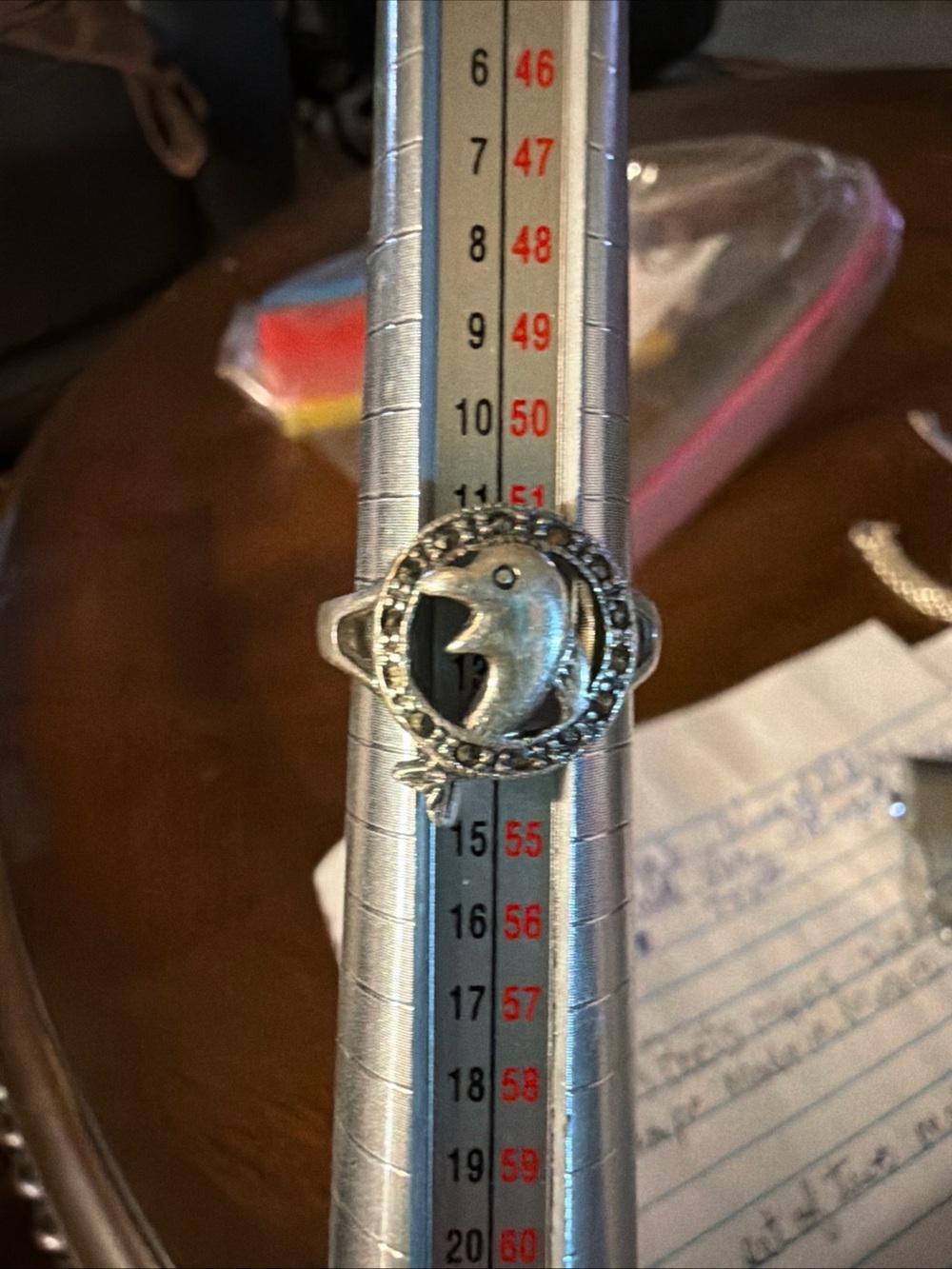 Silver Dolphin Ring with Rope Detail missing one stone